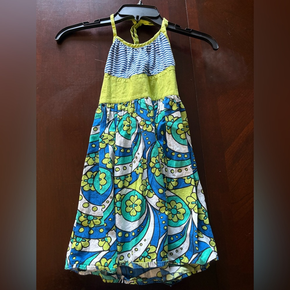 Vintage Couture Blue and Green Kids Dress
